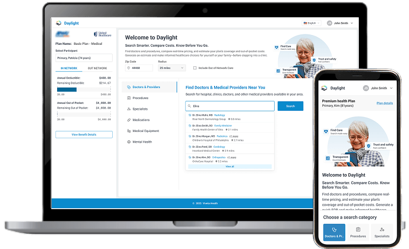 Find Care portal on desktop and mobile — category-first provider search