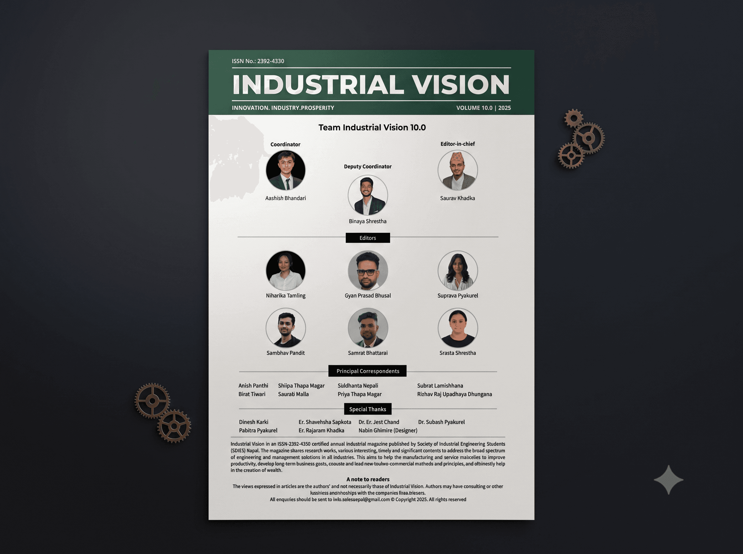 Industrial Vision 10 — masthead and editorial credits page